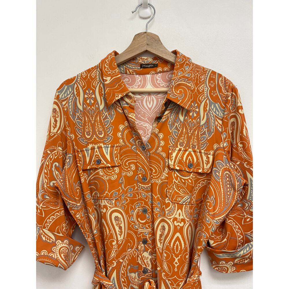 J. McLaughlin Paisley Print Catalina Cloth Belted Shirt Dress Colorful - Large - Picture 6 of 12